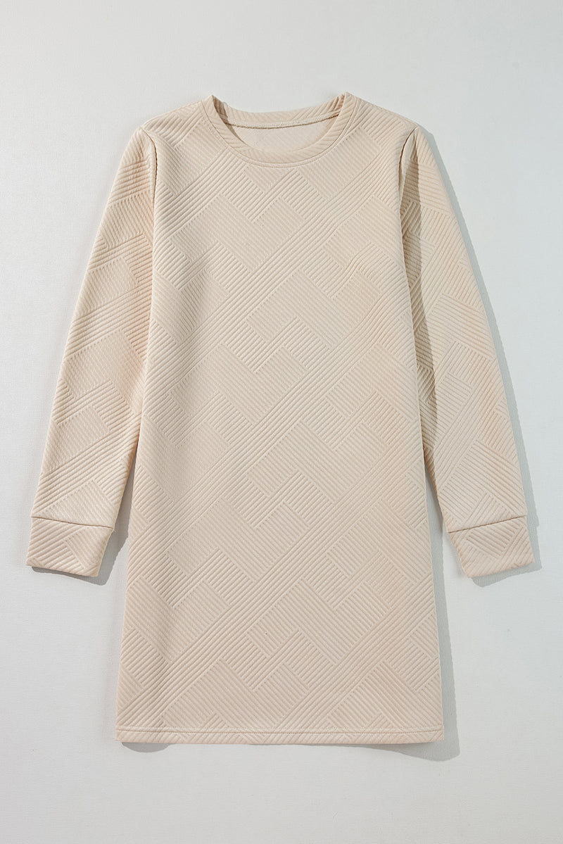 Apricot Solid Color Textured Long Sleeve Shift Dress