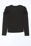 Black Buttoned Puff Long Sleeve Sheath Top