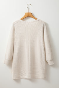 Apricot Waffle Knit Splits Batwing Sleeve Oversized Top