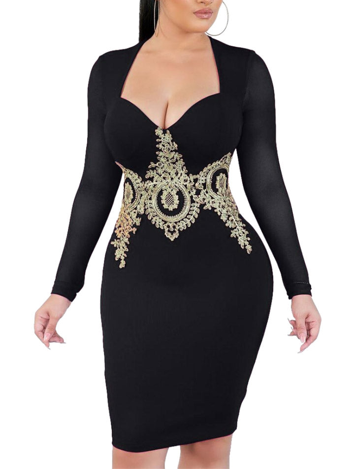 ELEGANT DRESS WITH LONG SLEEVES AND DECORATION VETTE black