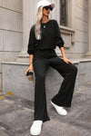 Black Solid Ribbed Knit Keyhole Back High Waist Jumpsuit