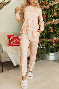 Apricot Christmas Tree Print Loose Fit Two Piece Pajama Set