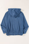 Real Teal Corduroy Drawstring Hooded Pocket Zip Up Jacket