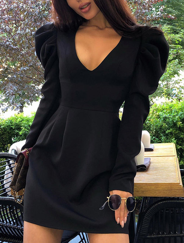 ELEGANT PUFF SLEEVE DRESS SAYA black