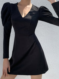 ELEGANT PUFF SLEEVE DRESS SAYA black