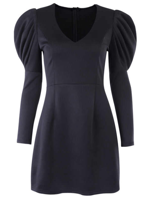 ELEGANT PUFF SLEEVE DRESS SAYA black